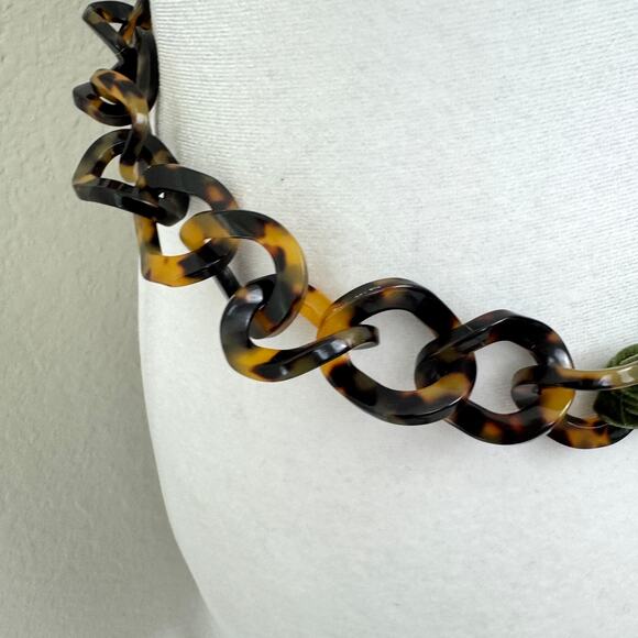 J. Crew Womens Belt Velvet Ribbon Tortoise Look Chain Link Tie Close Green Brown - Picture 5 of 9